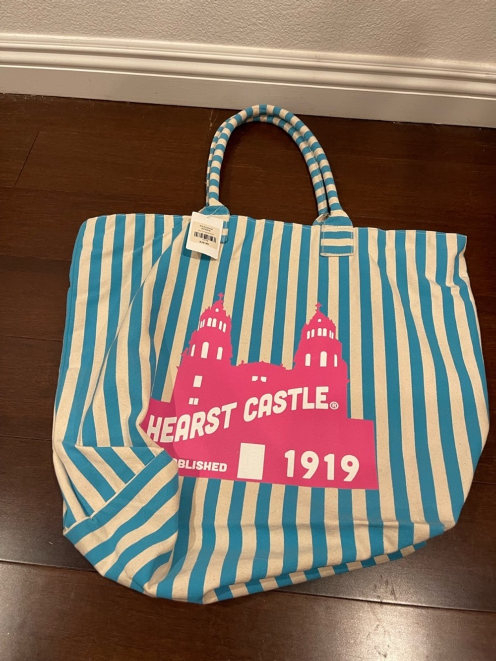 Hearst Castle striped beach souvenir tote with interior pocket nwt